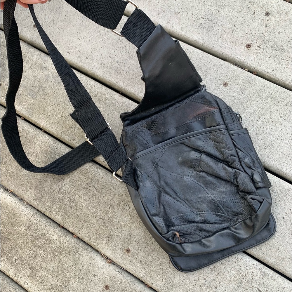 Vintage Black Leather Rectangular Backpack | 90s … - image 6